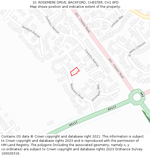 10, ROSEMERE DRIVE, BACKFORD, CHESTER, CH1 6PD: Location map and indicative extent of plot