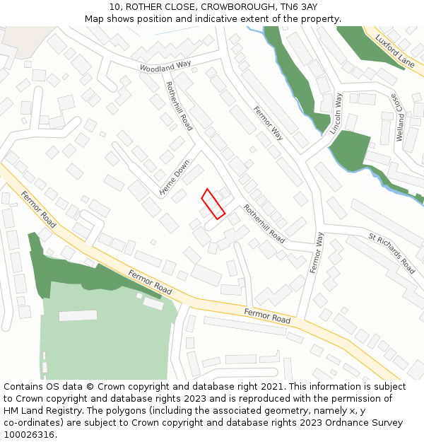 10, ROTHER CLOSE, CROWBOROUGH, TN6 3AY: Location map and indicative extent of plot
