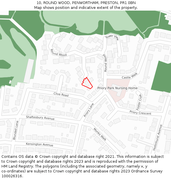 10, ROUND WOOD, PENWORTHAM, PRESTON, PR1 0BN: Location map and indicative extent of plot
