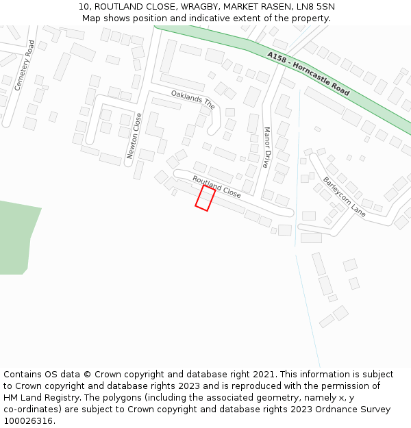 10, ROUTLAND CLOSE, WRAGBY, MARKET RASEN, LN8 5SN: Location map and indicative extent of plot