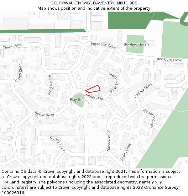 10, ROWALLEN WAY, DAVENTRY, NN11 9BS: Location map and indicative extent of plot