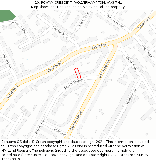 10, ROWAN CRESCENT, WOLVERHAMPTON, WV3 7HL: Location map and indicative extent of plot