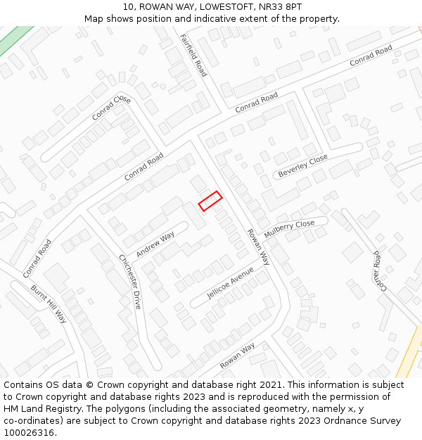 10, ROWAN WAY, LOWESTOFT, NR33 8PT: Location map and indicative extent of plot