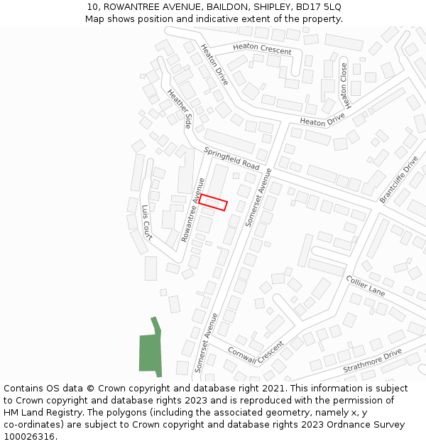 10, ROWANTREE AVENUE, BAILDON, SHIPLEY, BD17 5LQ: Location map and indicative extent of plot