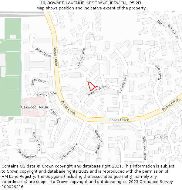 10, ROWARTH AVENUE, KESGRAVE, IPSWICH, IP5 2FL: Location map and indicative extent of plot