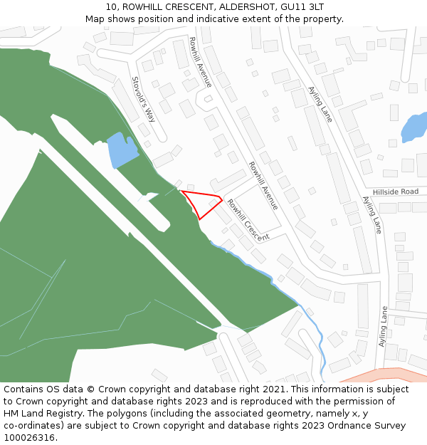 10, ROWHILL CRESCENT, ALDERSHOT, GU11 3LT: Location map and indicative extent of plot