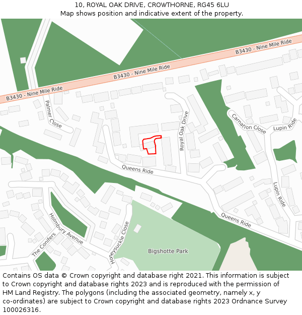 10, ROYAL OAK DRIVE, CROWTHORNE, RG45 6LU: Location map and indicative extent of plot