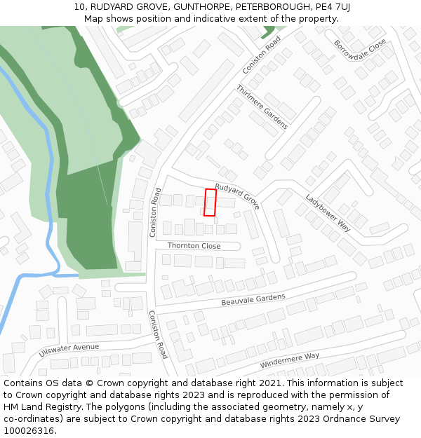 10, RUDYARD GROVE, GUNTHORPE, PETERBOROUGH, PE4 7UJ: Location map and indicative extent of plot