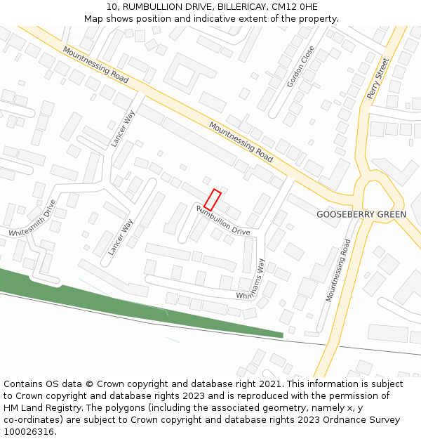 10, RUMBULLION DRIVE, BILLERICAY, CM12 0HE: Location map and indicative extent of plot