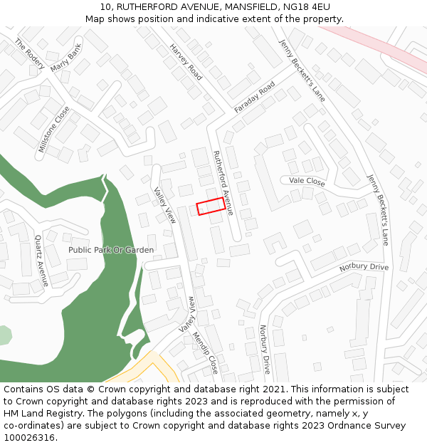 10, RUTHERFORD AVENUE, MANSFIELD, NG18 4EU: Location map and indicative extent of plot