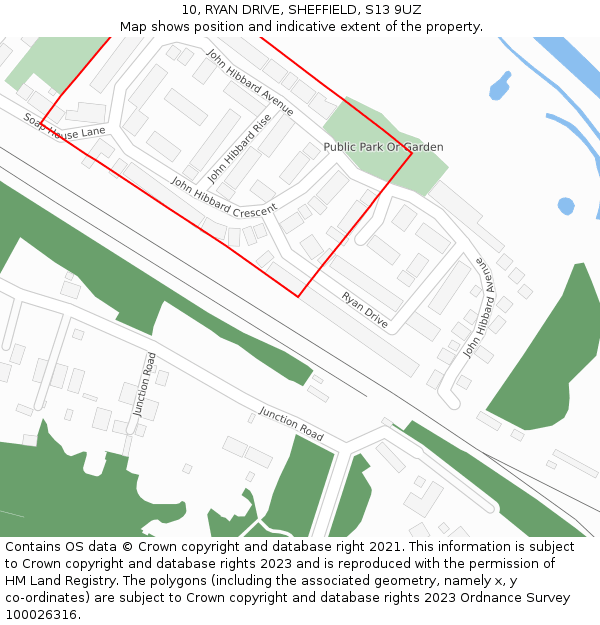 10, RYAN DRIVE, SHEFFIELD, S13 9UZ: Location map and indicative extent of plot