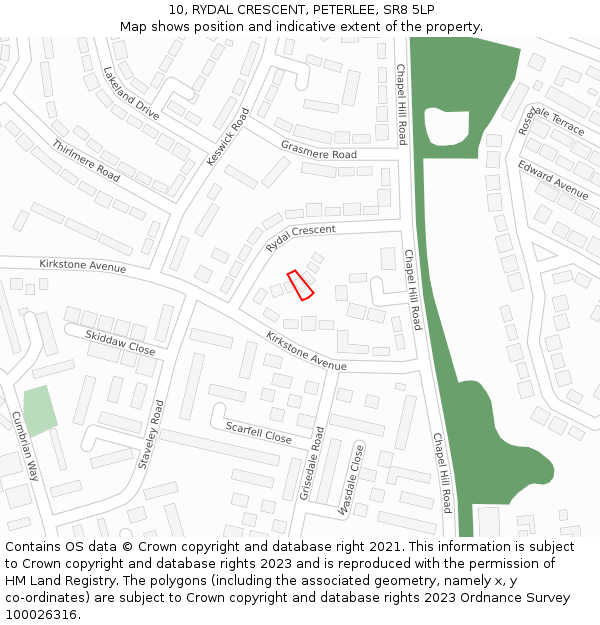 10, RYDAL CRESCENT, PETERLEE, SR8 5LP: Location map and indicative extent of plot