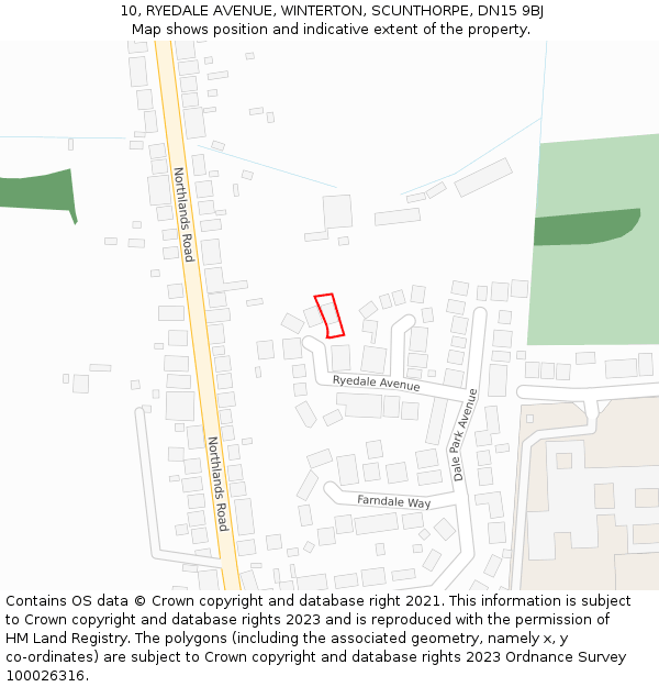 10, RYEDALE AVENUE, WINTERTON, SCUNTHORPE, DN15 9BJ: Location map and indicative extent of plot