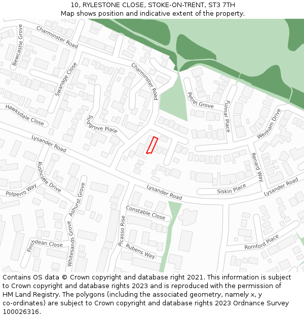 10, RYLESTONE CLOSE, STOKE-ON-TRENT, ST3 7TH: Location map and indicative extent of plot
