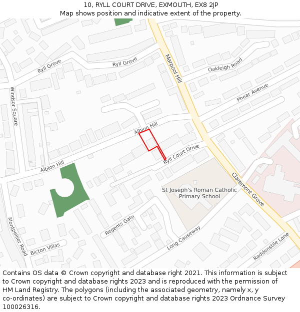 10, RYLL COURT DRIVE, EXMOUTH, EX8 2JP: Location map and indicative extent of plot