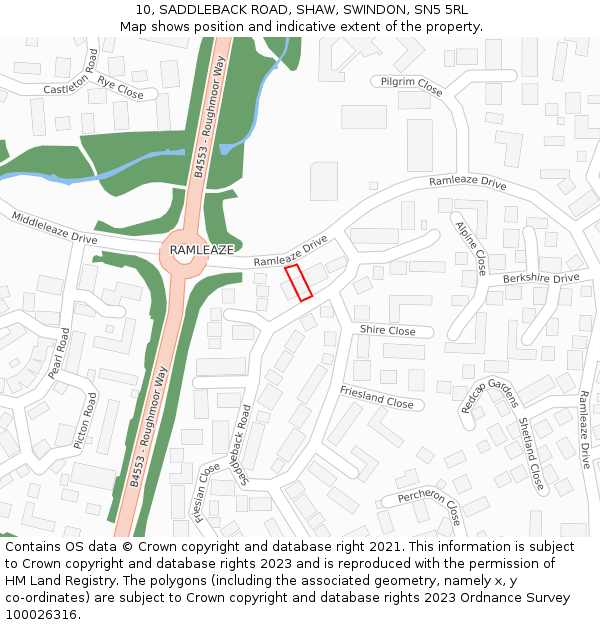 10, SADDLEBACK ROAD, SHAW, SWINDON, SN5 5RL: Location map and indicative extent of plot