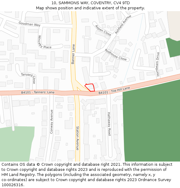 10, SAMMONS WAY, COVENTRY, CV4 9TD: Location map and indicative extent of plot