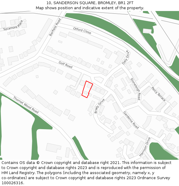 10, SANDERSON SQUARE, BROMLEY, BR1 2FT: Location map and indicative extent of plot