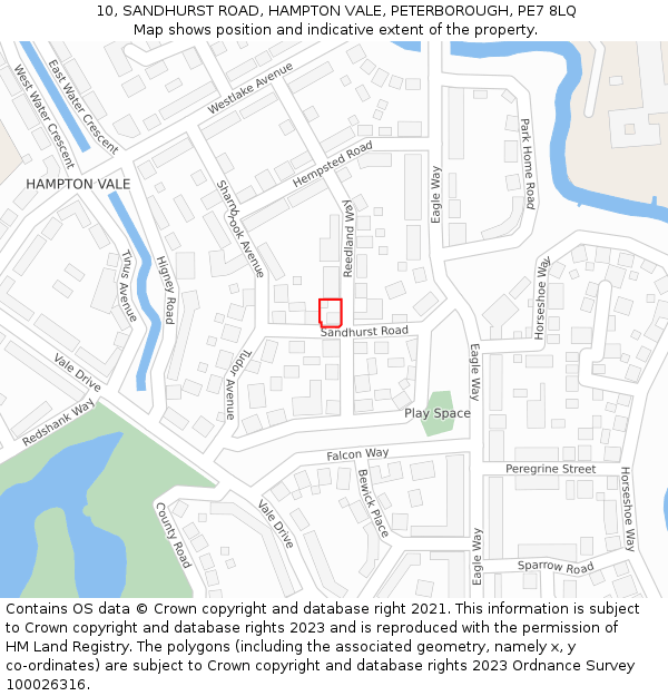 10, SANDHURST ROAD, HAMPTON VALE, PETERBOROUGH, PE7 8LQ: Location map and indicative extent of plot