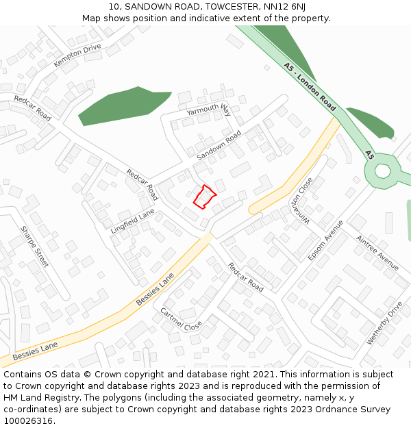10, SANDOWN ROAD, TOWCESTER, NN12 6NJ: Location map and indicative extent of plot