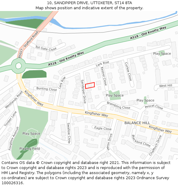 10, SANDPIPER DRIVE, UTTOXETER, ST14 8TA: Location map and indicative extent of plot