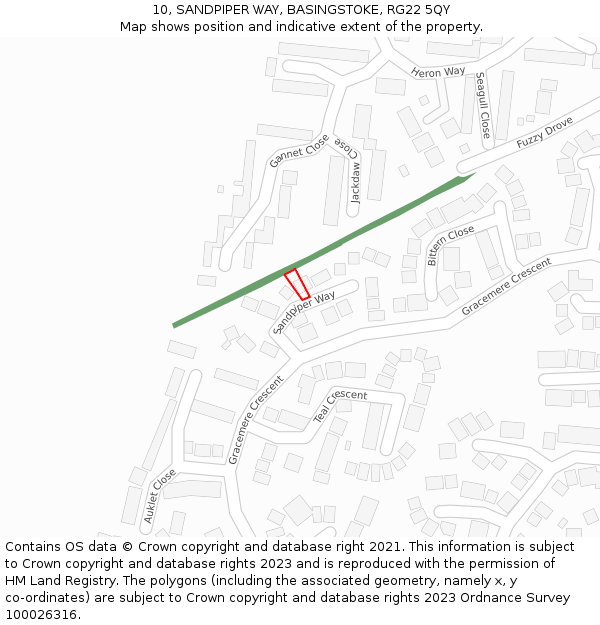 10, SANDPIPER WAY, BASINGSTOKE, RG22 5QY: Location map and indicative extent of plot