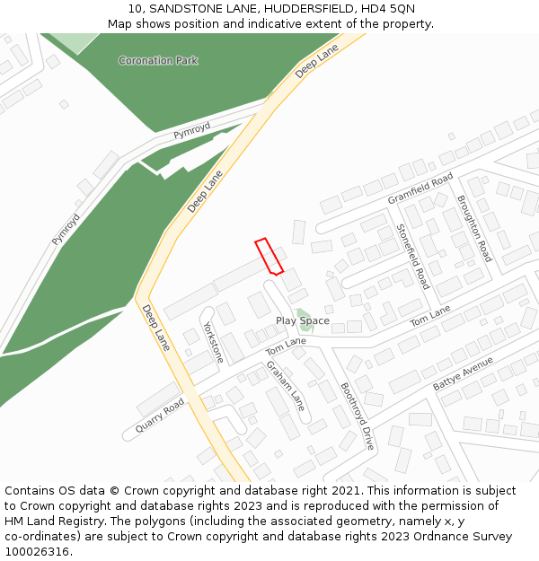 10, SANDSTONE LANE, HUDDERSFIELD, HD4 5QN: Location map and indicative extent of plot
