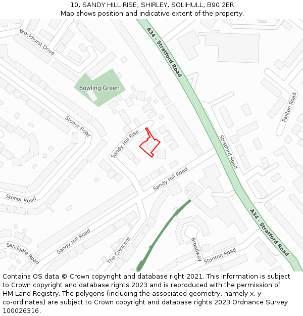 10, SANDY HILL RISE, SHIRLEY, SOLIHULL, B90 2ER: Location map and indicative extent of plot