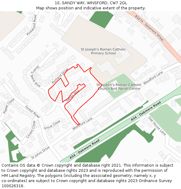 10, SANDY WAY, WINSFORD, CW7 2GL: Location map and indicative extent of plot
