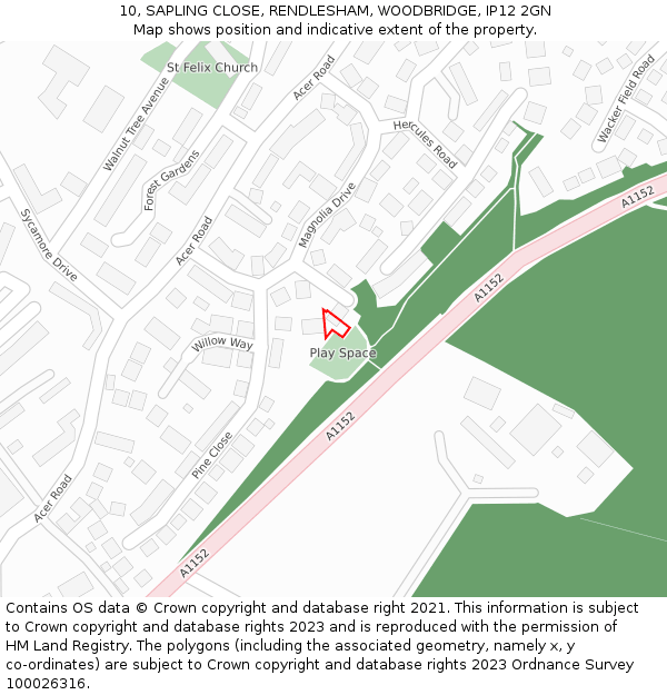 10, SAPLING CLOSE, RENDLESHAM, WOODBRIDGE, IP12 2GN: Location map and indicative extent of plot
