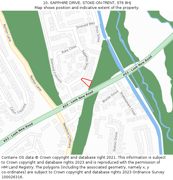 10, SAPPHIRE DRIVE, STOKE-ON-TRENT, ST6 8HJ: Location map and indicative extent of plot