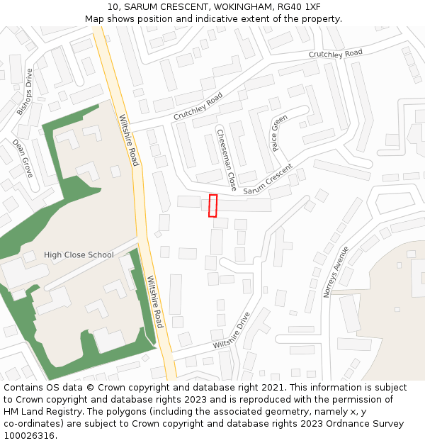 10, SARUM CRESCENT, WOKINGHAM, RG40 1XF: Location map and indicative extent of plot