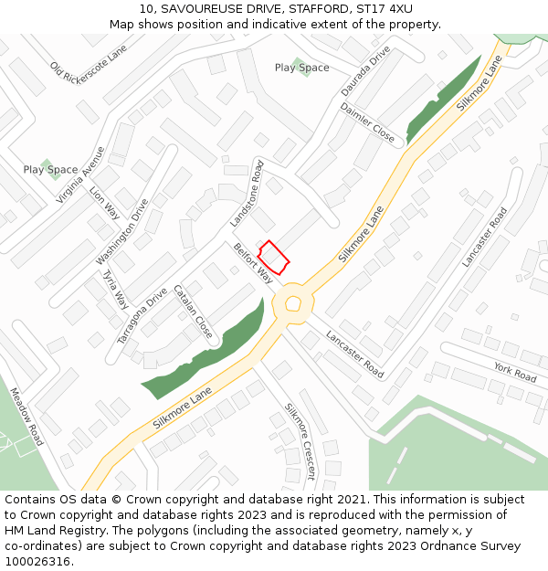 10, SAVOUREUSE DRIVE, STAFFORD, ST17 4XU: Location map and indicative extent of plot