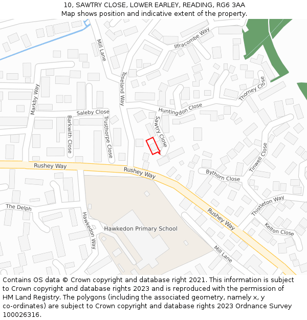 10, SAWTRY CLOSE, LOWER EARLEY, READING, RG6 3AA: Location map and indicative extent of plot