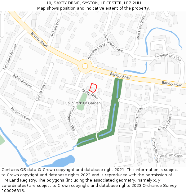 10, SAXBY DRIVE, SYSTON, LEICESTER, LE7 2HH: Location map and indicative extent of plot
