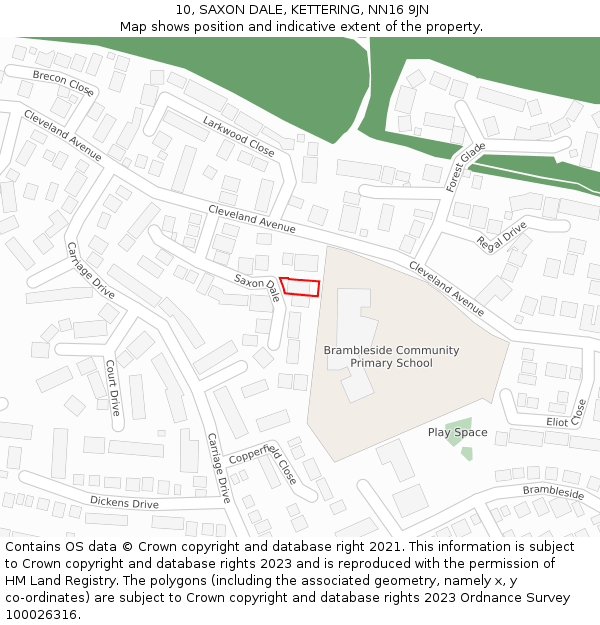 10, SAXON DALE, KETTERING, NN16 9JN: Location map and indicative extent of plot