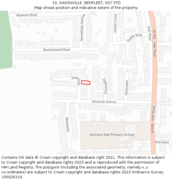 10, SAXONVILLE, BENFLEET, SS7 5TD: Location map and indicative extent of plot