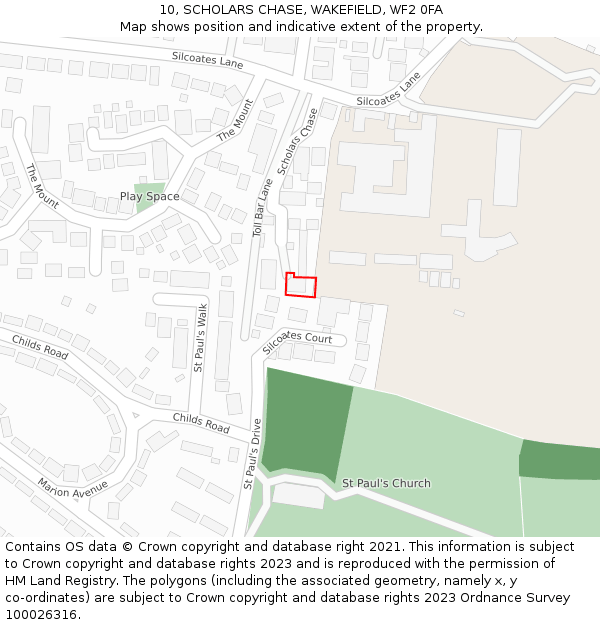 10, SCHOLARS CHASE, WAKEFIELD, WF2 0FA: Location map and indicative extent of plot