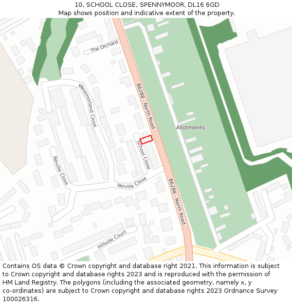 10, SCHOOL CLOSE, SPENNYMOOR, DL16 6GD: Location map and indicative extent of plot