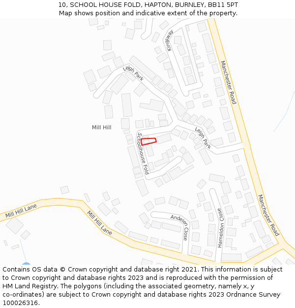 10, SCHOOL HOUSE FOLD, HAPTON, BURNLEY, BB11 5PT: Location map and indicative extent of plot