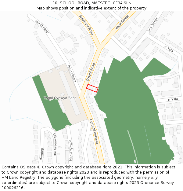 10, SCHOOL ROAD, MAESTEG, CF34 9LN: Location map and indicative extent of plot