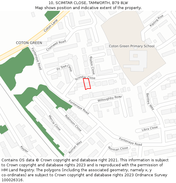 10, SCIMITAR CLOSE, TAMWORTH, B79 8LW: Location map and indicative extent of plot