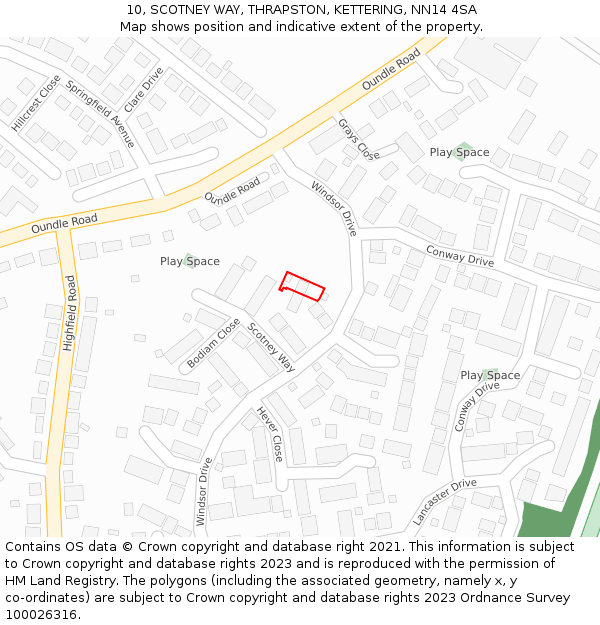 10, SCOTNEY WAY, THRAPSTON, KETTERING, NN14 4SA: Location map and indicative extent of plot