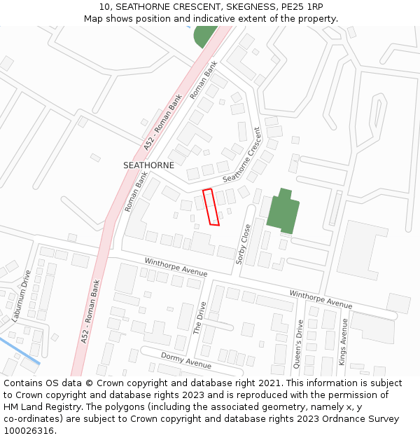 10, SEATHORNE CRESCENT, SKEGNESS, PE25 1RP: Location map and indicative extent of plot