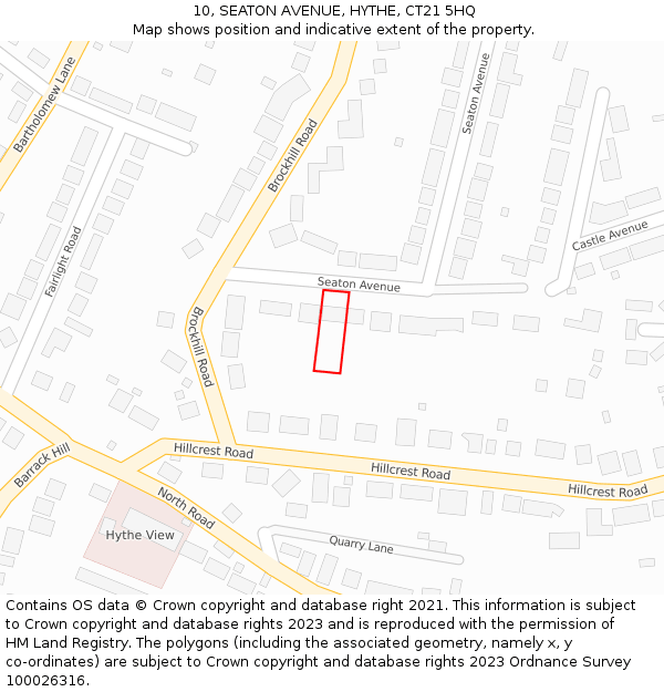 10, SEATON AVENUE, HYTHE, CT21 5HQ: Location map and indicative extent of plot