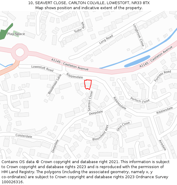 10, SEAVERT CLOSE, CARLTON COLVILLE, LOWESTOFT, NR33 8TX: Location map and indicative extent of plot
