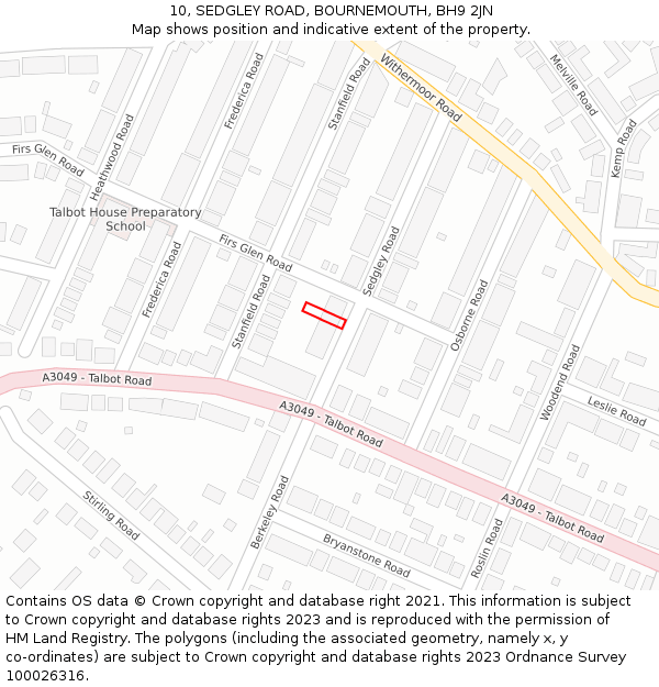 10, SEDGLEY ROAD, BOURNEMOUTH, BH9 2JN: Location map and indicative extent of plot