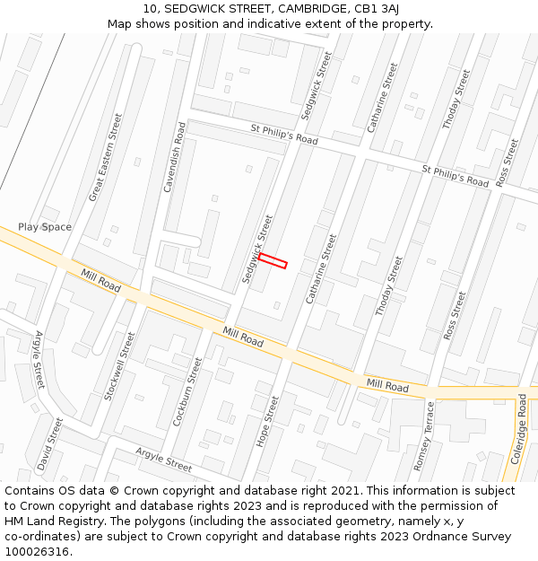 10, SEDGWICK STREET, CAMBRIDGE, CB1 3AJ: Location map and indicative extent of plot
