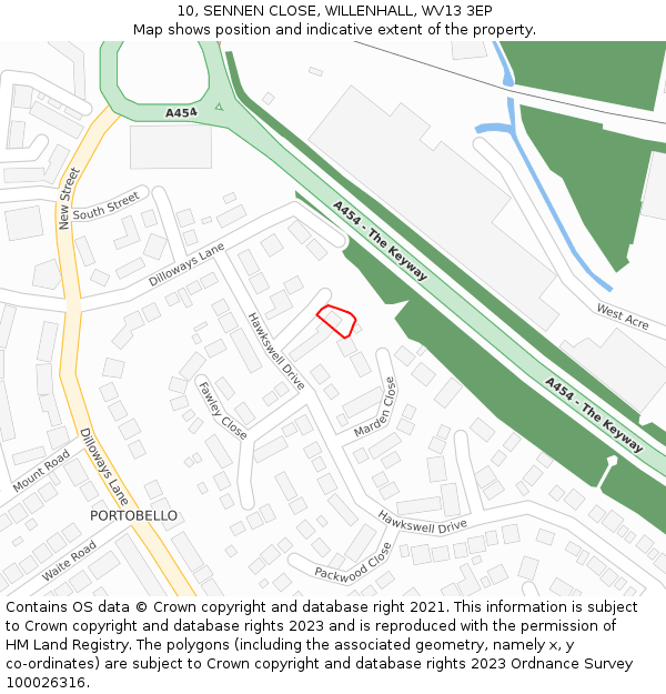 10, SENNEN CLOSE, WILLENHALL, WV13 3EP: Location map and indicative extent of plot