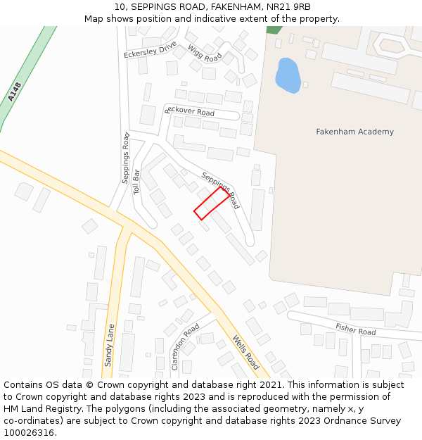 10, SEPPINGS ROAD, FAKENHAM, NR21 9RB: Location map and indicative extent of plot